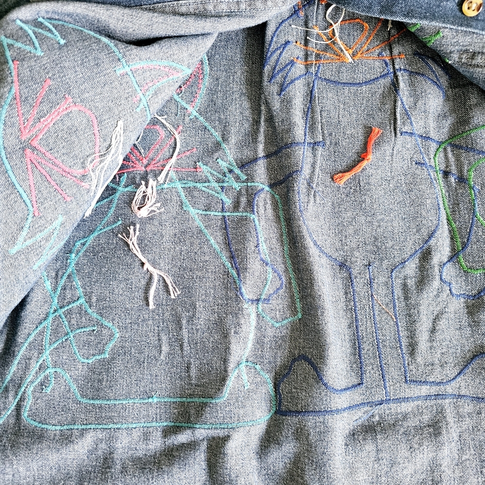 Vintage Haiks crazy cats denim blouse size L embroidered embellished - Picture 9 of 16